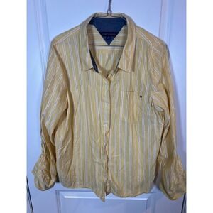 Tommy Hilfiger Womens Button Down Striped Yellow XL